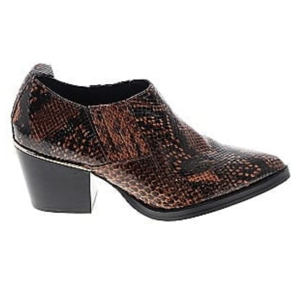 BLEECKER & BOND SNAKE PRINT CHUNKY HEEL SLIP-ON POINTED TOE BOOTIE
